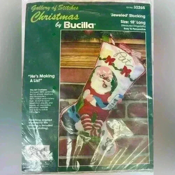 Bucilla Vintage Christmas Heirloom He's Making A List Jeweled Stitchery Stocking - Picture 2 of 5